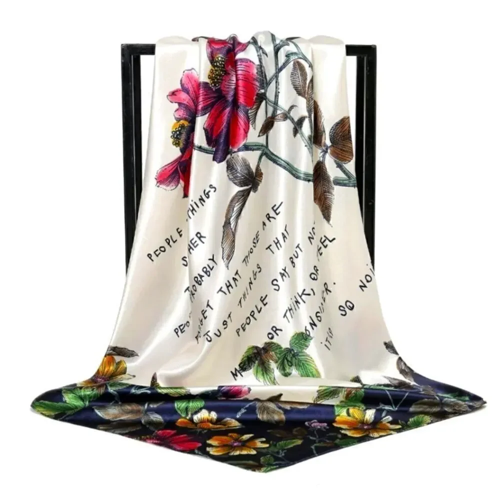 Fashion Head Scarf Headwraps for Women Silky Scarf Female Satin Print 35 x 35 in